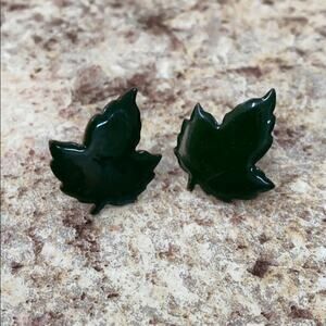 Vintage green leaf copper enameled earrings